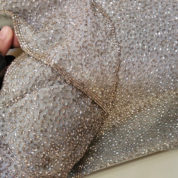 Beaded Deep V Neck Old Hollywood Gown in Sea Foam - Picture 7 of 16